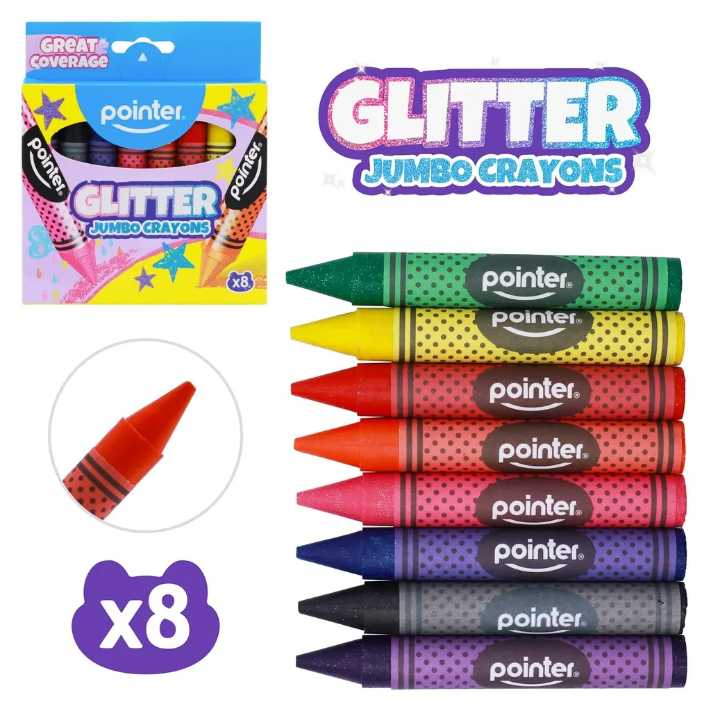 Crayons, jumbo, glitter, set of 8 colors