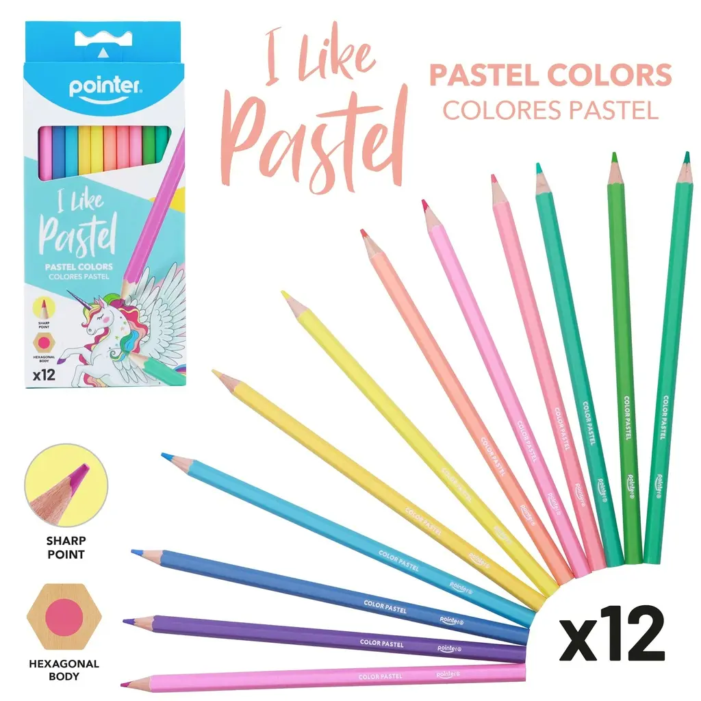 Colored pencils, pastel, hexagonal, set of 12 colors