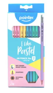 GRAPHITE PENCILS, PASTEL, HEXAGONAL BODY, HB #2, SET OF 12 PIECES
