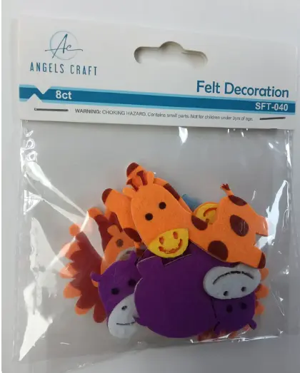 8 ct Felt Safari Animals Stickers Size: 2"