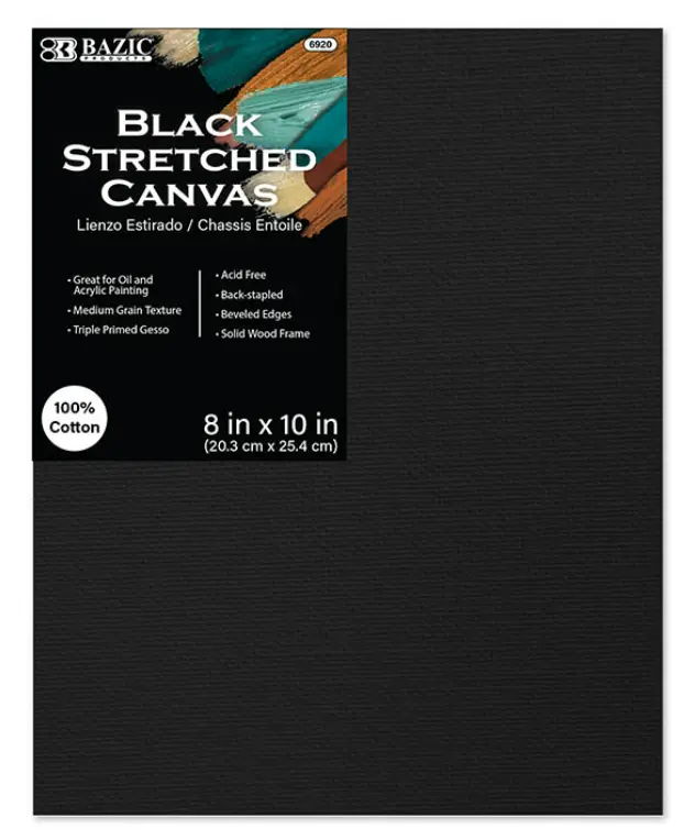 Black Color Stretched Canvas 8" x 10"