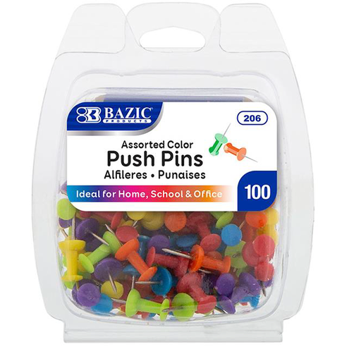 [206] Assorted Color Push Pins, 100/Pack