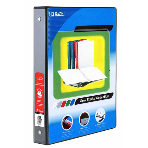 [3122] 1" Black 3-Ring View Binder w/2-Pockets