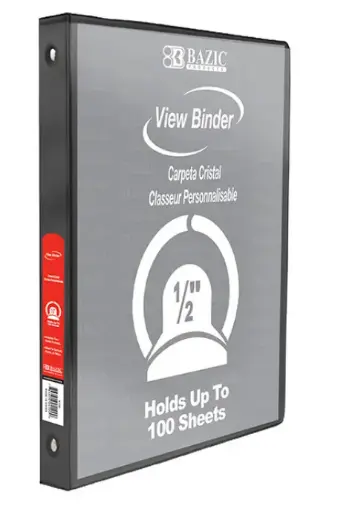 [3141] 1/2" Black 3-Ring View Binder w/2-Pockets