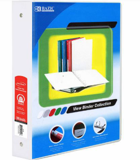 [3148] 1 1/2" White 3-Ring View Binder w/2-Pockets
