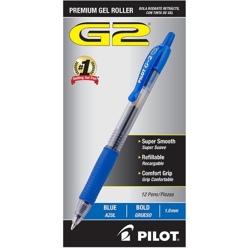[PIL31257] G2 Premium Retractable Gel Ink Pen, Refillable, Blue Ink,Bold, Medium 1.0 mm, Dozen