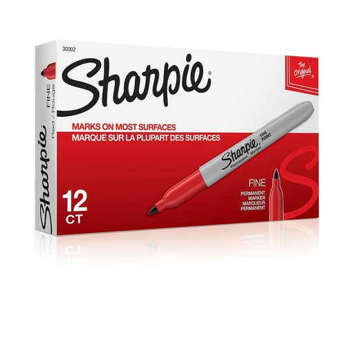 [SAN-30002B] Sharpie Fine Point Permanent Marker, Red, Dozen