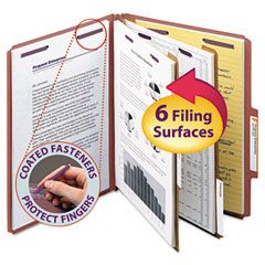 [SMD-14075] Pressboard Classification Folders, Self Tab, Letter, Six-Section, Red, 10/Box