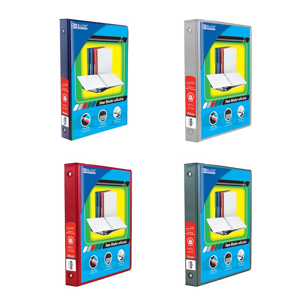 [3123] 1" Asst. Color 3-Ring View Binder w/ 2-Pockets with PDQ, Each