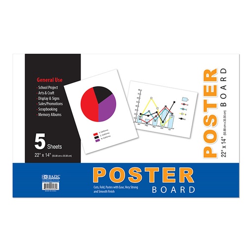 [530] White Poster Board, 22" x 14", 3/Pk