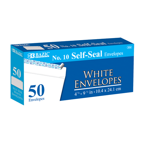 [574] #10 Self-Seal White Envelope, 50/Pk (8206)
