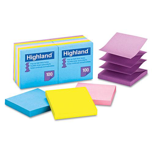 [MMM-6549PUB] Self-Stick Pop-Up Notes, 3 x 3, Assorted Bright, 100-Sheet, 12/Pack