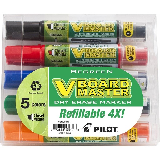 [PIL43917] Begreen V Board Dry Eraser Marker Asst Master Chisel - 5 Pk