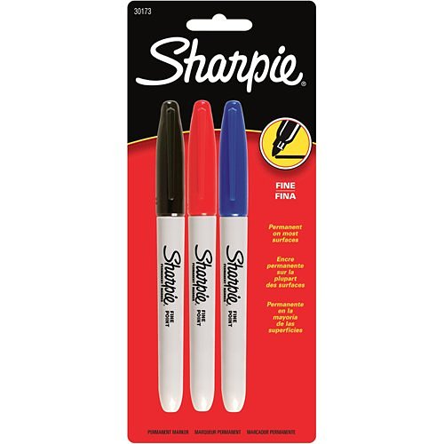 [SAN-30173PP] Sharpie Fine Point Permanent Marker, Assorted, 3/Pk