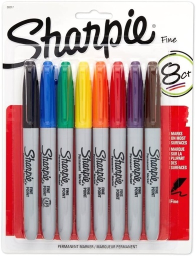 [SAN-30217PP] Sharpie Fine Point Permanent Marker, Assorted, 8/Pk