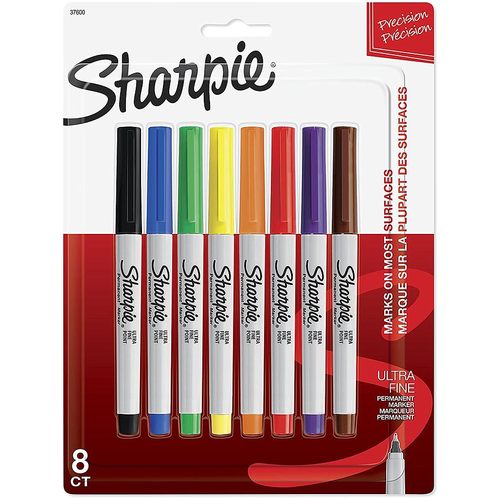 [SAN-37600PP] Sharpie Ultra Fine Point Permanent Marker, Assorted, 8/Pk