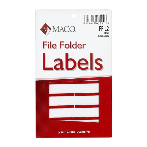 [MFF-L2] Red File Folder Labels, 9/16 x 3-7/16 Inches, 248/Pk