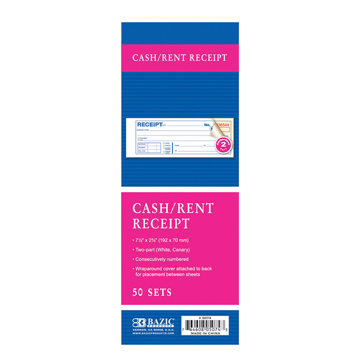 [5074] 7 1/2" x 2 3/4" 2-Part Carbonless Cash or Rent Receipt Book