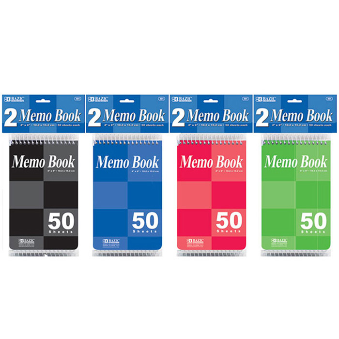 [501] Memo Books Top Bound Spiral 4"x 6" 50ct. 2/Pk