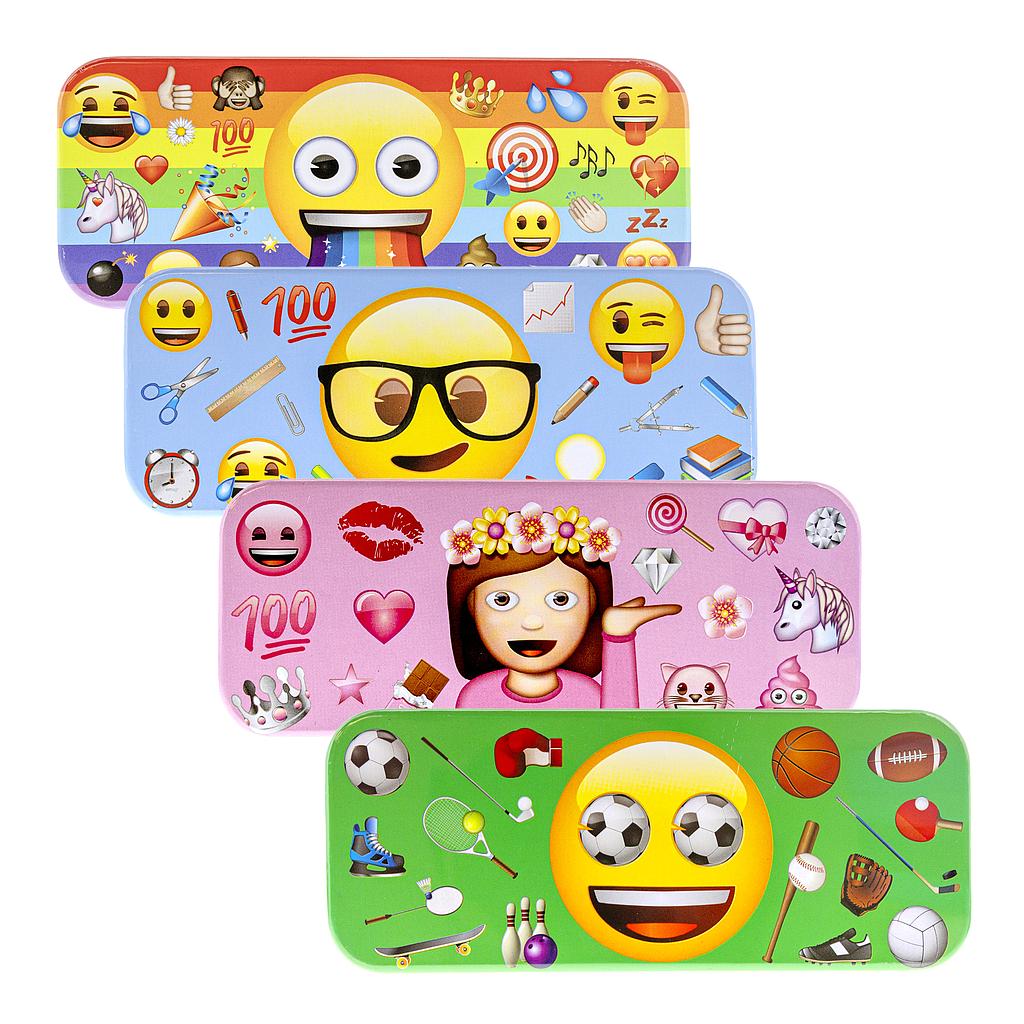 [02188] Pencil Box Assorted Tin  Emoji 8.5" x 3.25" x 1.5"