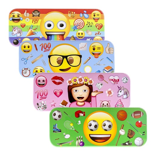 [02188] Pencil Box Assorted Tin  Emoji 8.5" x 3.25" x 1.5"