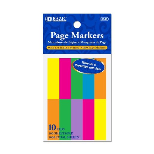 [5143] 100 Ct. 0.5" X 1.75" Neon Page Marker (10/Pack)