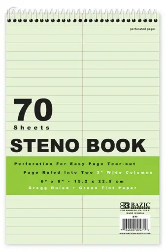 [B-571] 6" X 9" Green Tint Gregg Ruled Steno Book