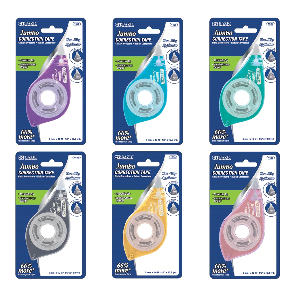 [1638] BAZIC 5 mm x 394" Jumbo Correction Tape w/ Two Way Applicator