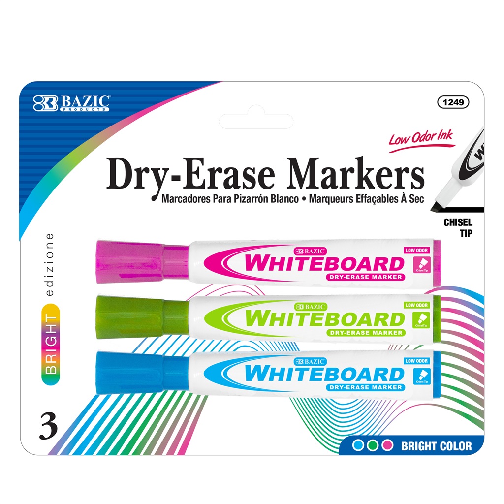 [1249] Bright Colors Chisel Tip Dry-Erase Markers (3/Pack)