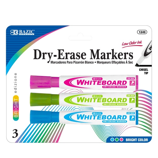 [1249] Bright Colors Chisel Tip Dry-Erase Markers (3/Pack)