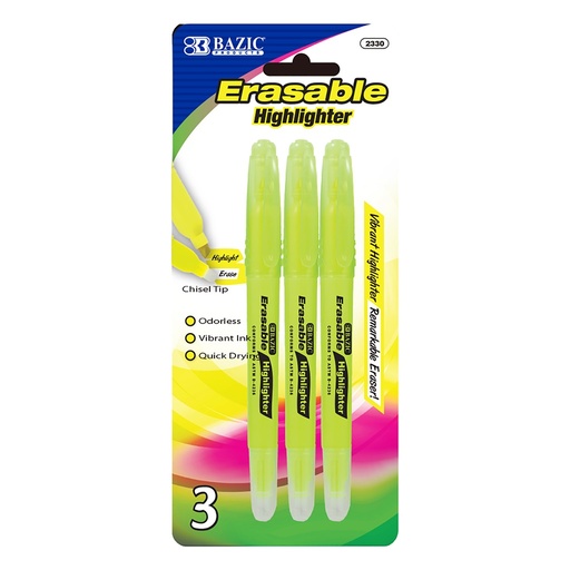 [2330] BAZIC Yellow Erasable Highlighter (3/Pack)