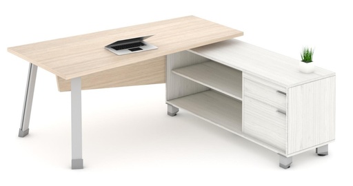 [AXIAL-Arena/ Glacial] Estacion Ejecutiva 6 x 6 de 2 niveles, credenza con bookcases y pedestal