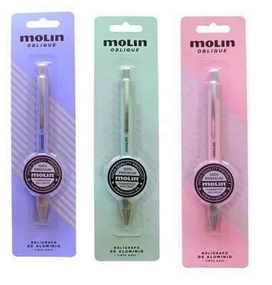 [BRO161-01P] Molín Boligrafo OBLIQUE Pastel Rosa, Azul y Verde B/P
