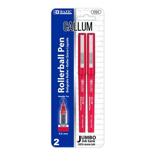 [1731] Callum Red Jumbo Ink Tank Needle-Tip Rollerball Pen (2/Pack)