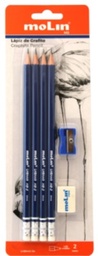 [LHB440-04] Molin Blister 4 lápices hb con afilalápiz y goma.
