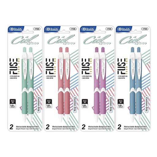[B-1726] Ciel Serena FUSE Tech Ink Retractable Pen w/ Rubberized Barrel (2/Pack)
