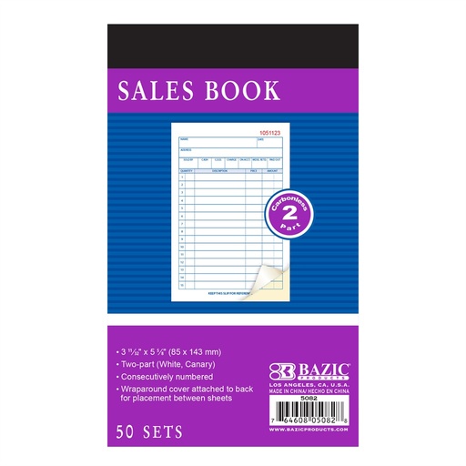 [5082] 50 Sets 3 11/32" x 5 5/8" 2-Part Carbonless General Purpose Sales Book