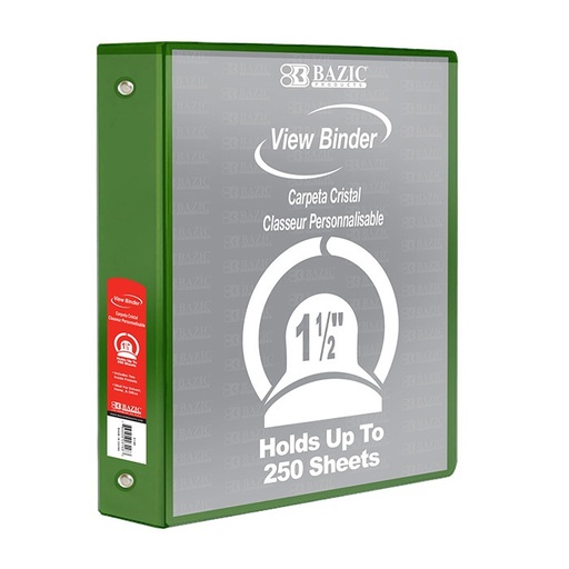 [4142] 1.5" Green 3-Ring View Binder w/ 2-Pockets