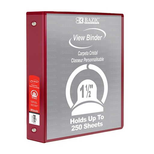 [4140] 1.5" Burgundy 3-Ring View Binder w/ 2-Pockets
