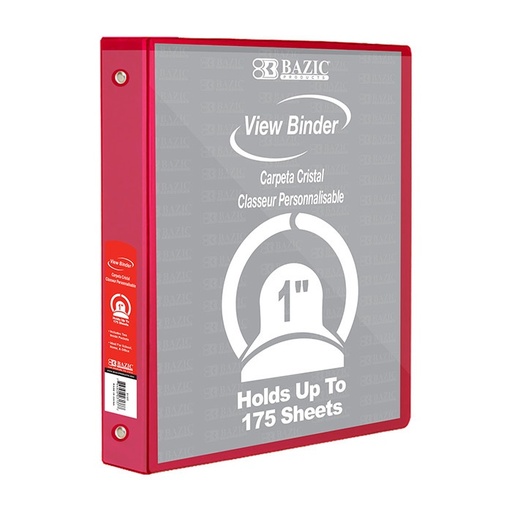 [4123] 1" Red 3-Ring View Binder w/ 2-Pockets