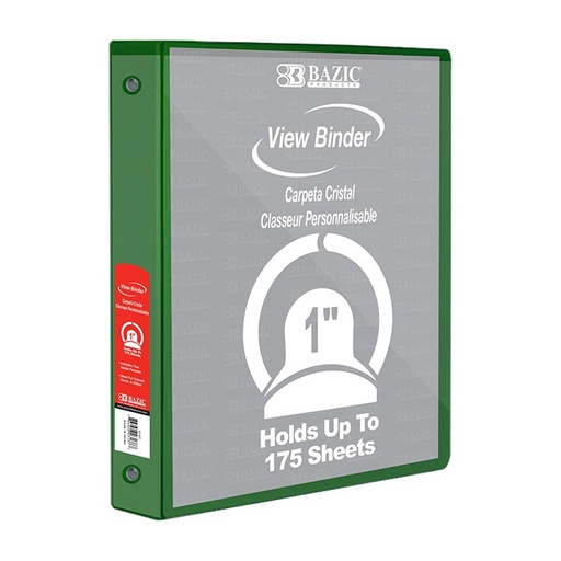 [4122] 1" Green 3-Ring View Binder w/ 2-Pockets