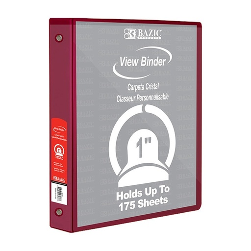 [4120] 1" Burgundy 3-Ring View Binder w/ 2-Pockets