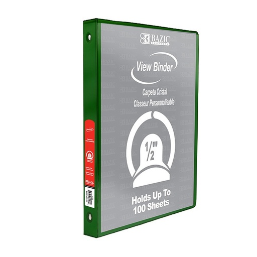 [4102] 1/2" Green 3-Ring View Binder w/ 2-Pockets