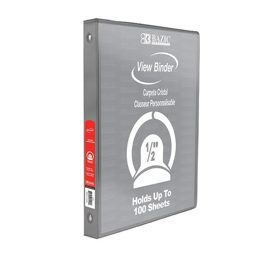 [4101] 1/2" Grey 3-Ring View Binder w/ 2-Pockets