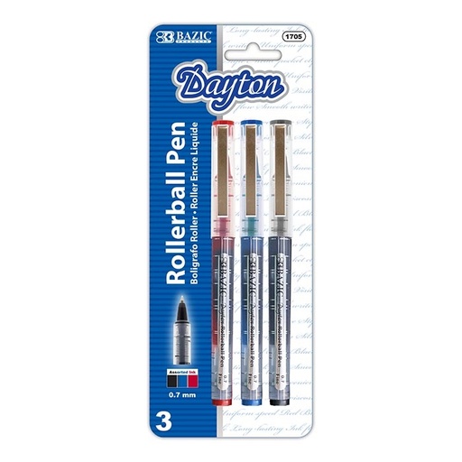 [1705] Dayton Asst. Color Rollerball Pen w/ Metal Clip (3/Pack)