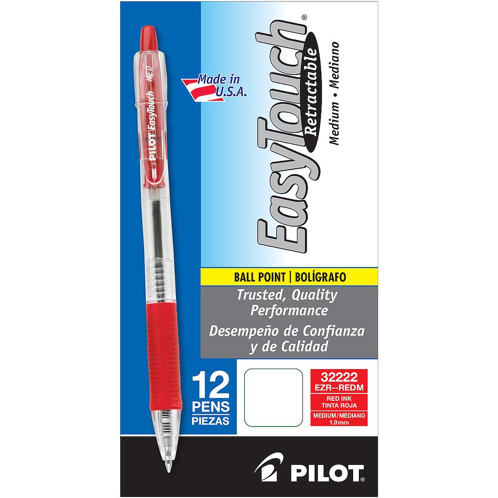 [PIL32222] EasyTouch Retractable Ball Point Pen, Red Ink, Medium 1mm, Dozen
