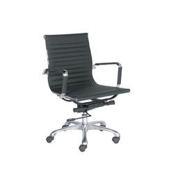 [REGAN-MB-BLK] Executive Chair. Mid Back, Knee Tilt Mech. Chrome Frame, Arms & Base. 24"W x 21"D x 35-38"H - Black Vinyl