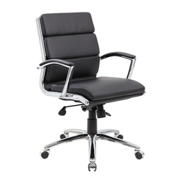 [1505VBK] Black Vinyl Exec Mid Back W/Chrome Frame