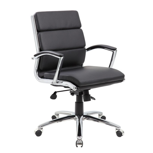 [1505VBK] Black Vinyl Exec Mid Back W/Chrome Frame