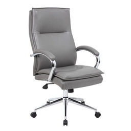 [514VGR] Gray Vinyl Executive High Back W/Fixed Arms & High Crown Chrome Frame